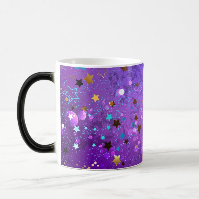 Caneca Mágica Fundo de folhas roxas com estrelas (Esquerda)