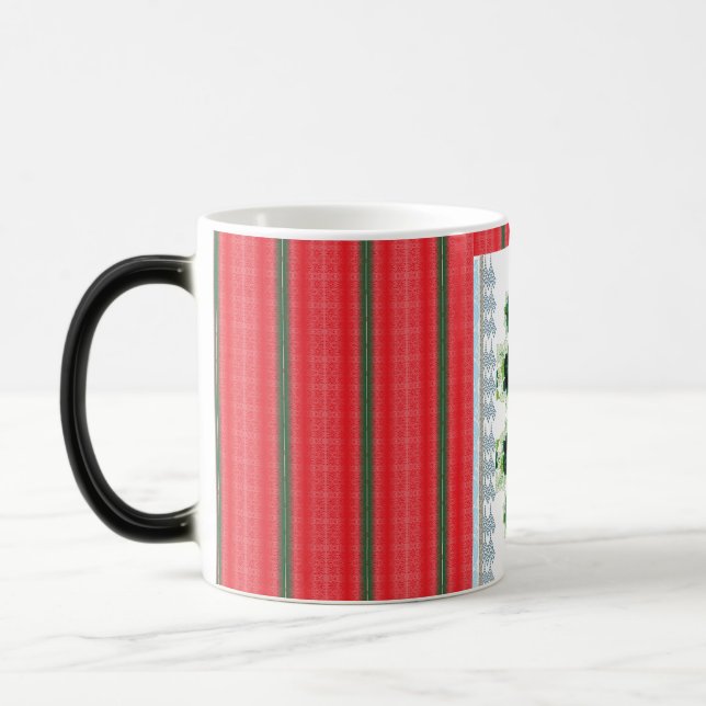 Caneca Mágica fundo vermelho e verde listrado (Esquerda)
