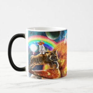 Caneca Mágica Galáxia Espacial Tigre Andando Gato na Pizza