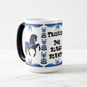 Caneca Mágica Garanhão-preto-azul-foliar, cavalo-frísia