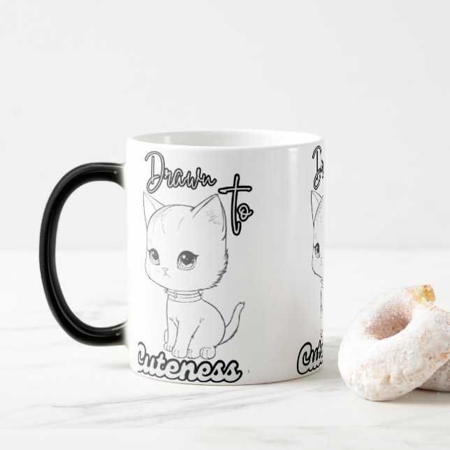 Caneca Mágica Gatinho de Cartografia de cinza com Olhos Grandes (Com Donut)