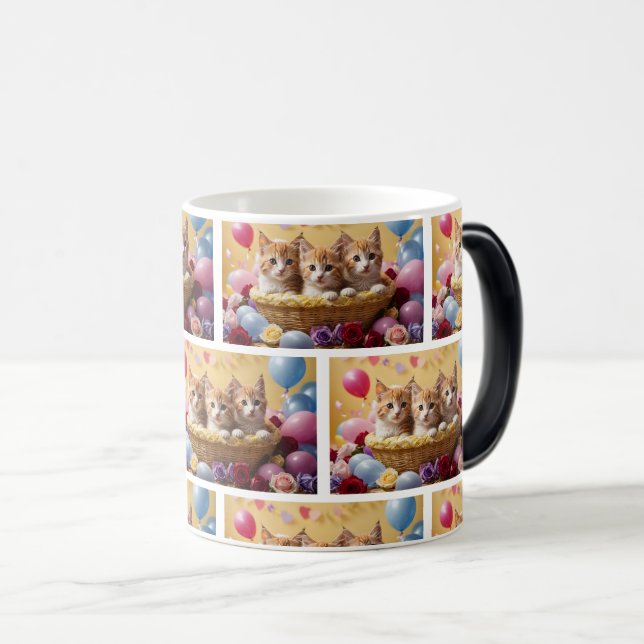 Caneca Mágica Gatinhos Adoráveis na Arte Cozy Basket (Frente Esquerda)