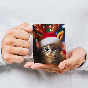 Caneca Mágica Gatinhos bonitos com Papai Noel e chapéus de rena 