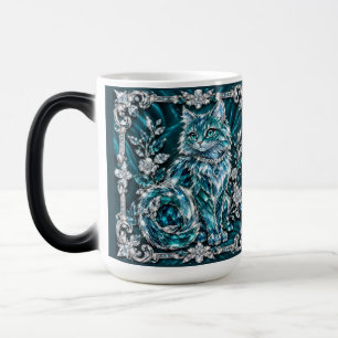 Caneca Mágica Gato de Cristal Turquesa Luxuoso Moldura de Prat
