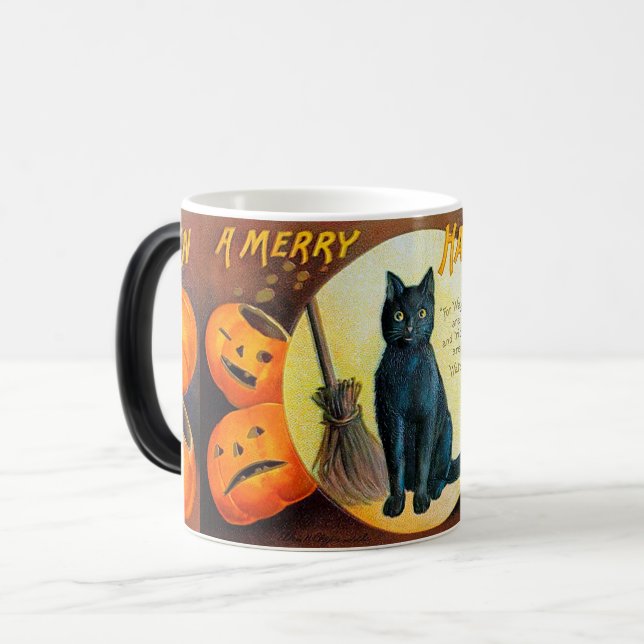 Caneca Mágica Gato de Halloween da Feliz de outono (Frente Esquerda)