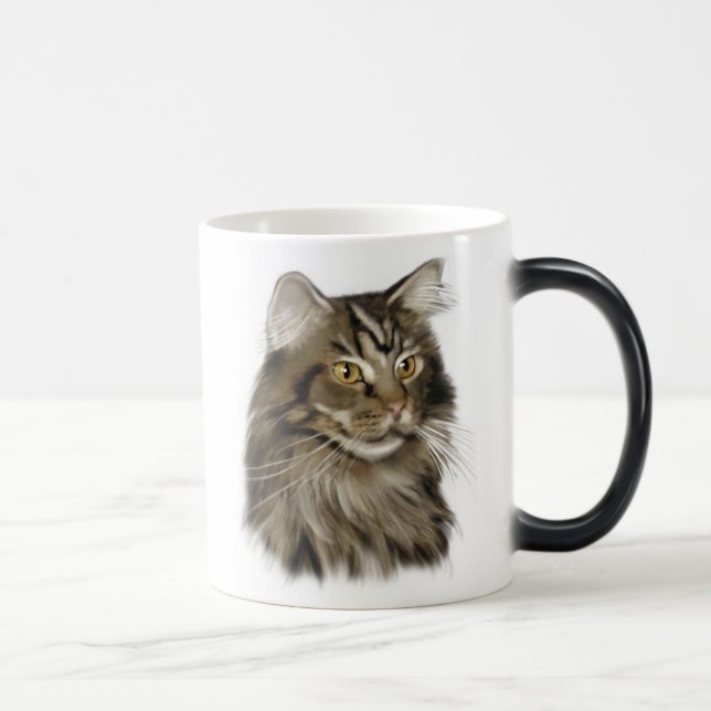 Caneca Mágica Gato de racum preto de Maine do gato malhado (Direita)