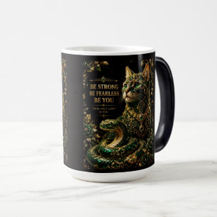 Caneca Mágica Gato Dourado Olhos Verdes Arte Elegante