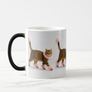 Caneca Mágica Gato Estiloso em Saltos Rosa e Glamour Fofo