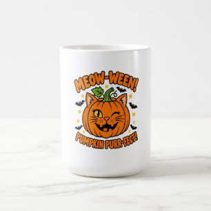 Caneca Mágica Gato Fofo de Halloween Camisa Meow Ween Abóbora Pe