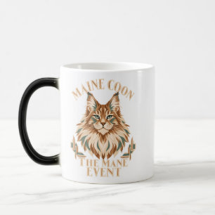 Caneca Mágica Gato Maine Coon Art Déco em Tons Terrosos Quentes