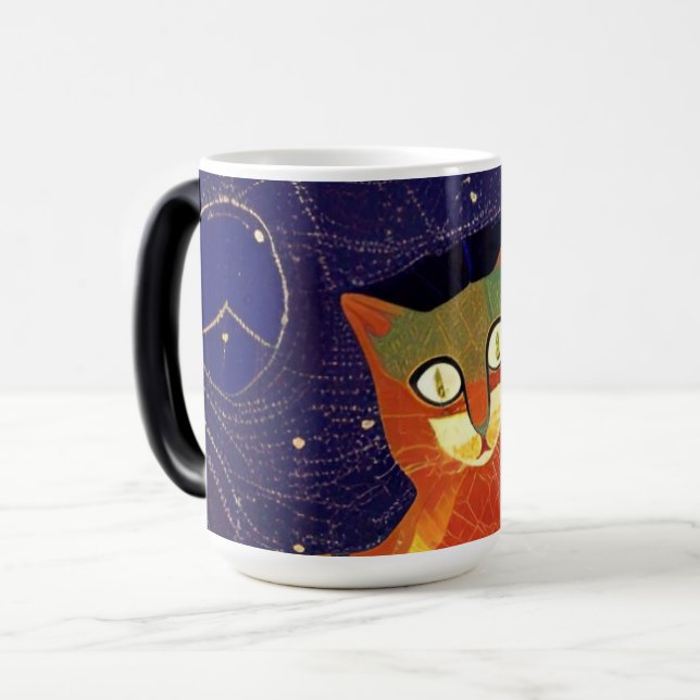 Caneca Mágica Gato marroquino, mosaico, abstrato, gatinho colori (Frente Esquerda)