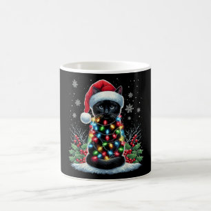 Caneca Mágica Gato Preto Chapéu de Natal do Papai Noel Engraçado