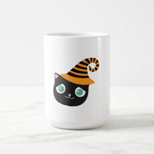 Caneca Mágica Gato Preto com Olhos Tristes e Chapéu Branco