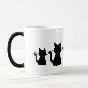 Caneca Mágica Gato Preto Silhuettes Borboleta Rosa