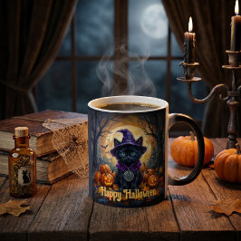 Caneca Mágica Gato Preto Whimsigoth Rune Algiz Magia de Hallowee