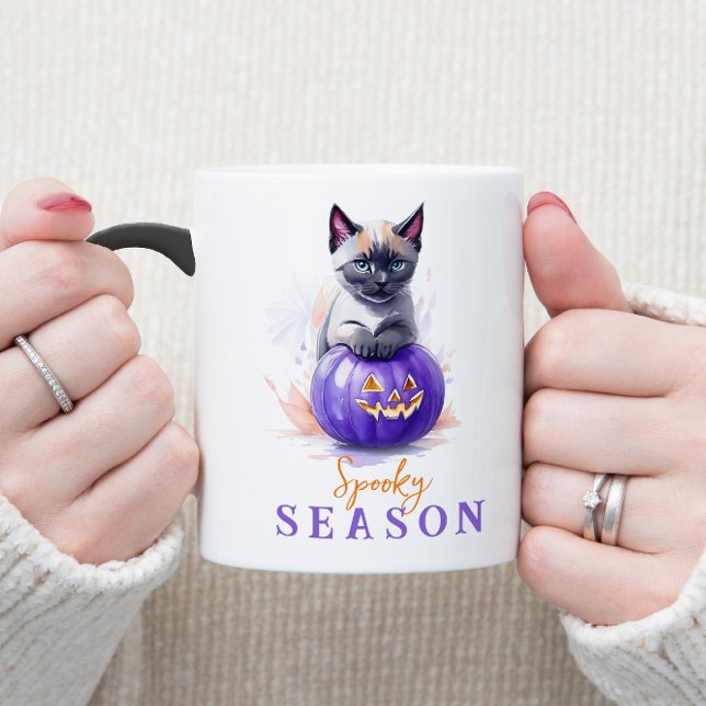 Caneca Mágica Gato siamês com aquarela de Halloween com abóbora (Criador carregado)