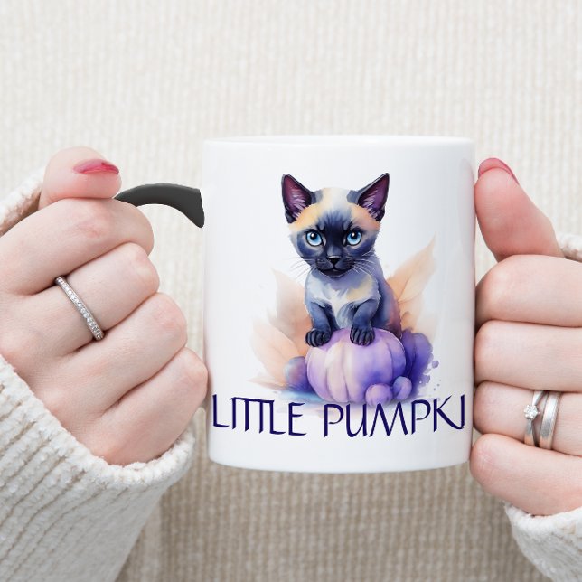 Caneca Mágica Gato siamês com aquarela de Halloween com abóbora (Criador carregado)