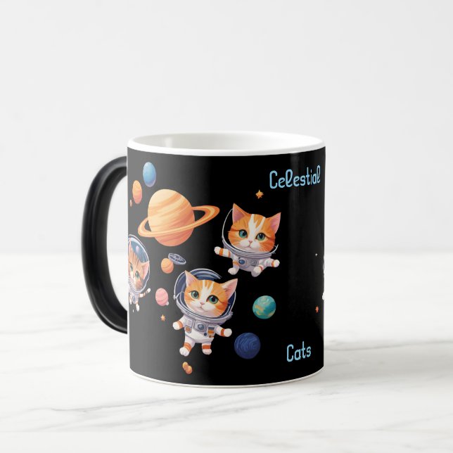 Caneca Mágica Gatos Celestiais Morphing Mug - Gatos Astronautas  (Frente Esquerda)