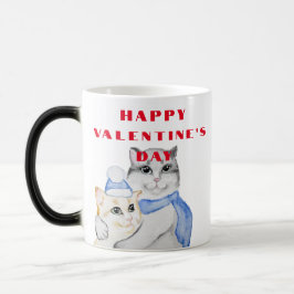 Caneca Mágica Gatos de fofinho de aquarela em Dia de os namorado