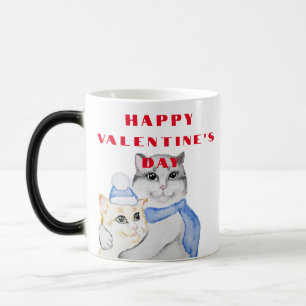 Caneca Mágica Gatos de fofinho de aquarela em Dia de os namorado