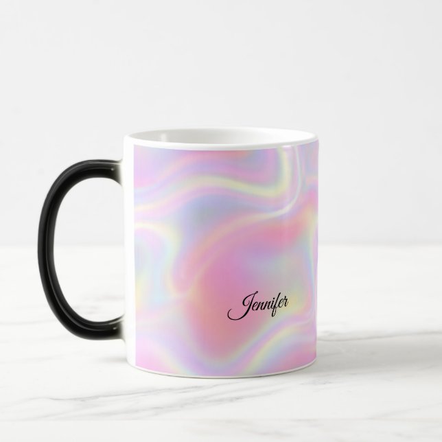 Caneca Mágica Girly Vibrant Pastel Holographic Swirl Design      (Esquerda)