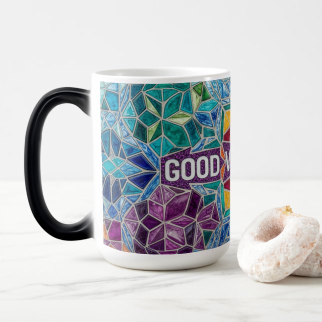 Caneca Mágica Good Vibes Only modern mosaic pattern ceramic mug (Com Donut)