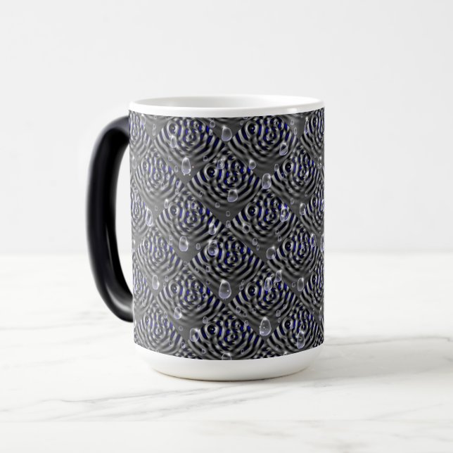 Caneca Mágica Gotas de chuva no metal azul de cinza (Frente Esquerda)