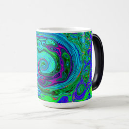 Caneca Mágica Groovy Abstrato com espiral verde e azul
