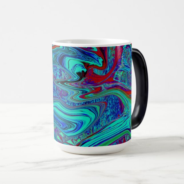 Caneca Mágica Groovy Abstrato Retro Art em Azul e Vermelho (Frente Esquerda)