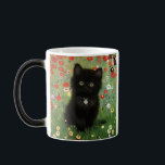 Caneca Mágica Gustav Klimt Kitten<br><div class="desc">Magic Mug com um gatinho Gustav Klimt! Este gatinho preto veste um colar prateado e se senta num campo de flores vermelhas,  azuis,  brancas e amarelas. Um presente maravilhoso para amantes de gatos e entusiastas de arte austríacos!</div>