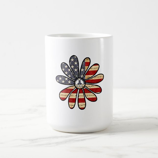 Caneca Mágica Hippie Flower Power Sign American Flag (Center)