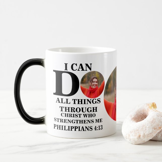 Caneca Mágica I can do all things Christian photo Bible verse (Com Donut)