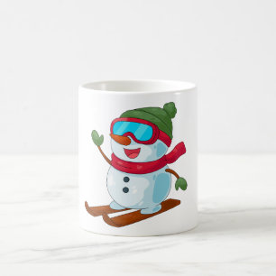 Caneca Mágica Ilustração de Boneco de Neve Esquiando Fofo