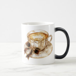 Caneca Mágica Ilustração de café quente coquette castanho