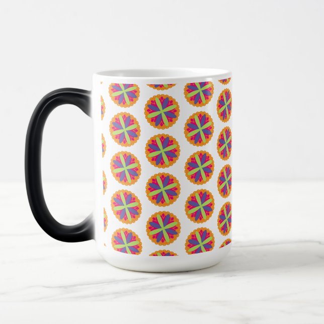 Caneca Mágica Ilustração de formas florais laranja (Esquerda)