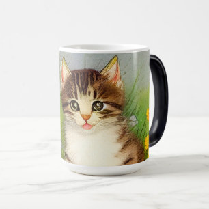 Caneca Mágica Ilustração de Gato de Sorriso de Vintage