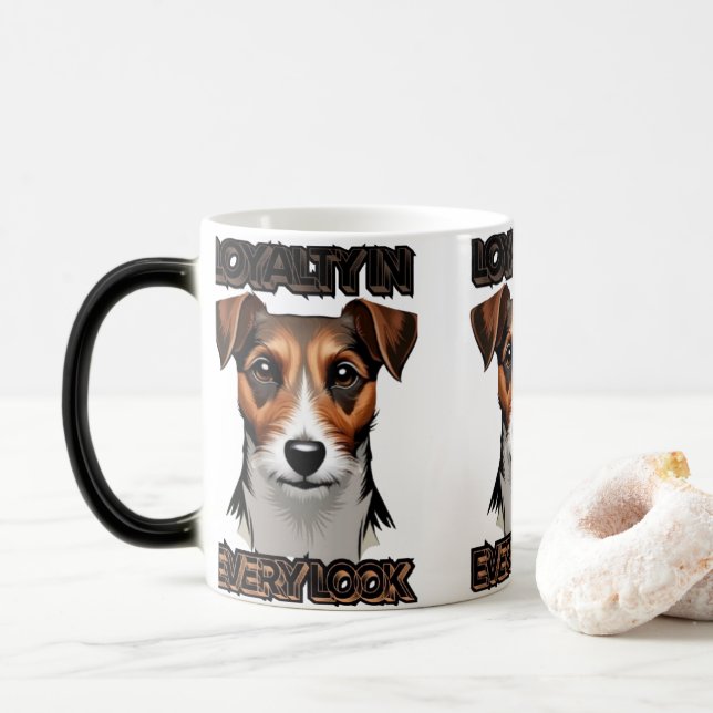 Caneca Mágica Ilustração de Terrier preto e marrom (Com Donut)