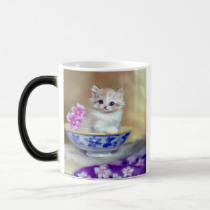 Caneca Mágica Ilustração Vintage White Kitten