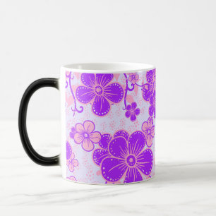 Caneca Mágica Impressão Floral bonito Roxo e Rosa na Lavanda