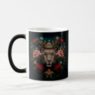 Caneca Mágica Jaguar com Coroa em Pintura de Flores