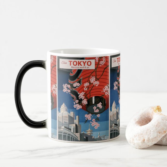 Caneca Mágica Japão eterno: Poster Viagens vintage (Com Donut)