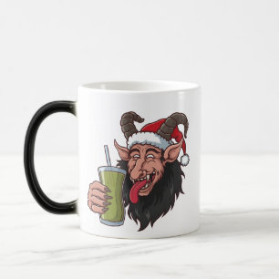 Caneca Mágica Krampus Bebendo Matcha Verde Natal Assustador