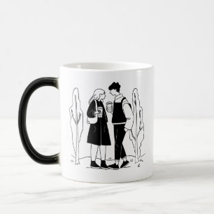Caneca Mágica Laca Minimalista de Ilustração Romântica de Casal 