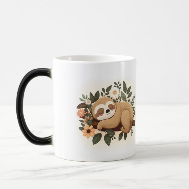 Caneca Mágica Lazy sloth sleeping on a branch cartoon            (Esquerda)