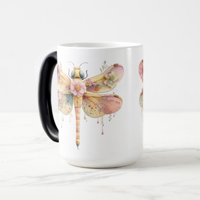 Caneca Mágica libélula aquarela floral (Frente Esquerda)