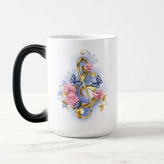 Caneca Mágica Limpa de árvore com rosas cor-de-rosa (Esquerda)