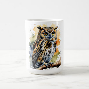 Caneca Mágica Linda Coruja de Aquarela em uma Perch Mug