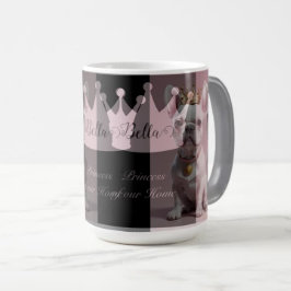 Caneca Mágica Linda Princesa Real Coroa Bulldog Francês Branco