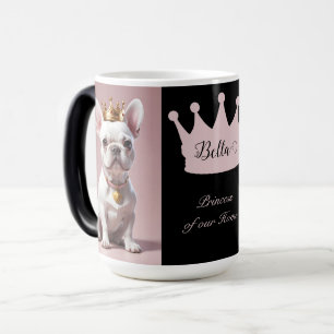 Caneca Mágica Linda Princesa Real Coroa Bulldog Francês Branco