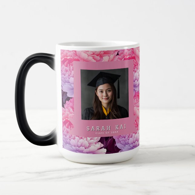 Caneca Mágica Lindas Peônias Flor Presente Para a Sua Formatura (Esquerda)